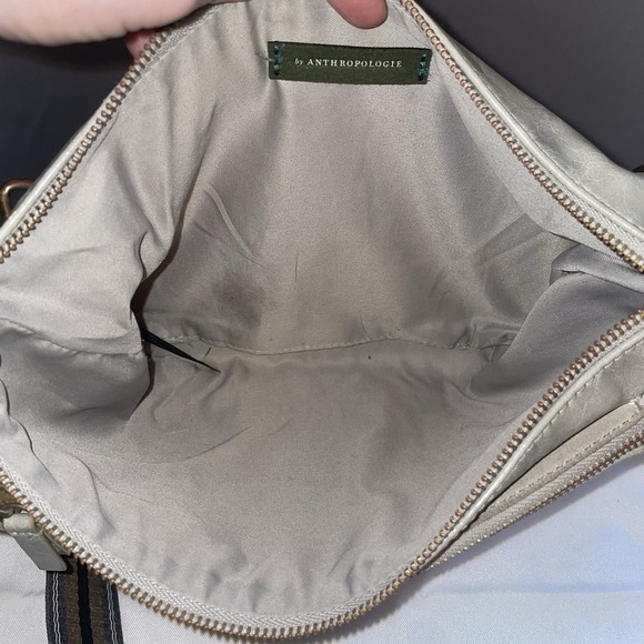 Anthropologie Vegan Leather Suede Crossbody Bag Purse Double Pouch Tan Gray - Picture 7 of 16